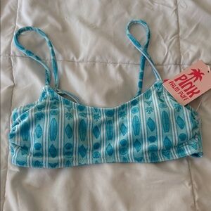 Pink Palm Puff Bikini Top XS